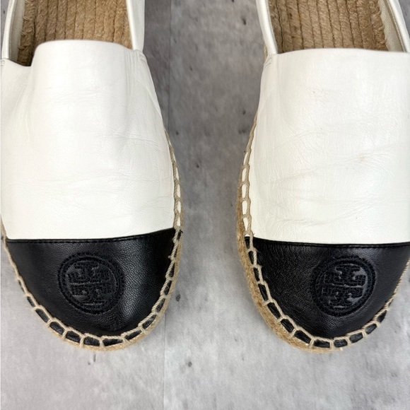 Tory Burch Leather Cap Toe Espadrille Flats White/Black Size 7 main image 0